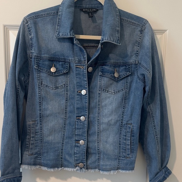 Baccini Jackets & Blazers - Baccini Medium Blue Denim Jean Jacket with Frayed Hem